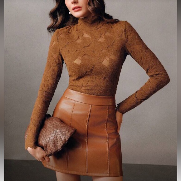 Elegant Brown Lace Women Top - Picture 3 of 8